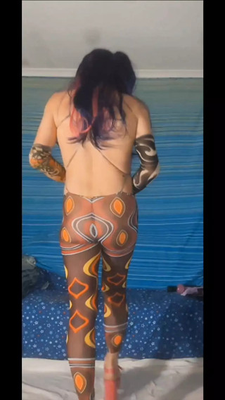 Some teasing in my new bodysuit with my yellow heels and my platform heels