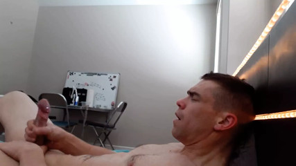 Two handed big cock masterbate with messy cum on self