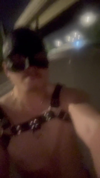 Naked Muscular Asian Stud Owns the Night Streets in Nothing but a Leather Harness