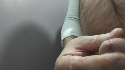 Man masturbates and cums in WC at work