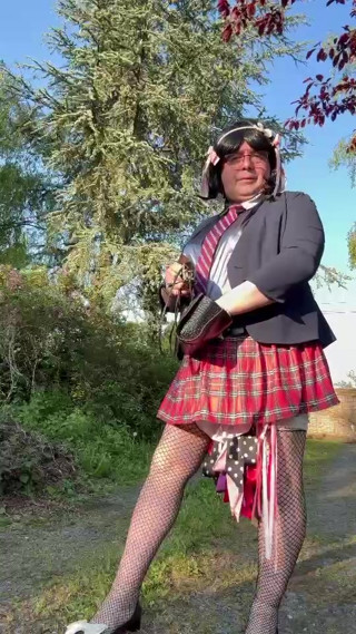 In a schoolgirl outfit for a party
