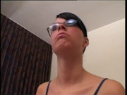 Spex brunette with round butt gets slammed in pov