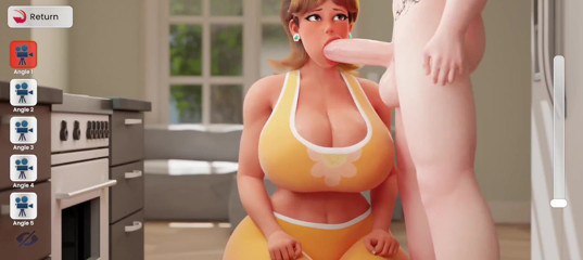 Debbie gives Eden a blowjob in the kitchen