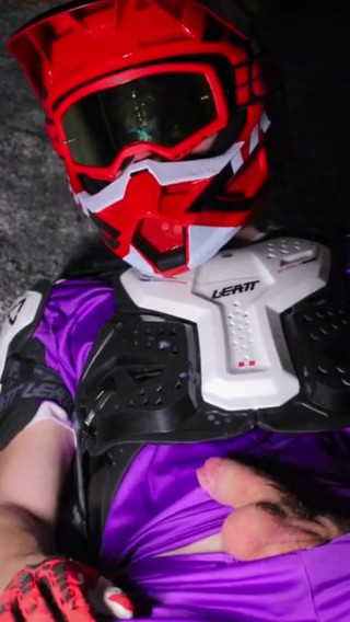 Guy in Football Uniform Masturbates Wearing Mxhelmet