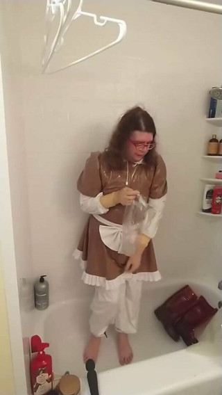 PVC Maid Does Breathplay with hours sweat from rubber boots