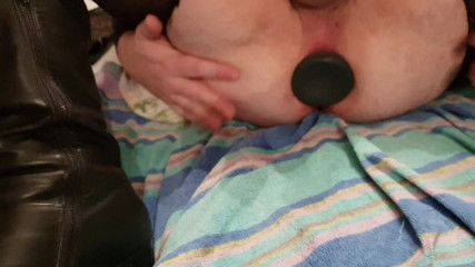Pushing out my doc Johnson Little boy butt plug