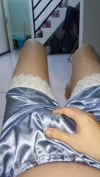 Cum with woman satin pants