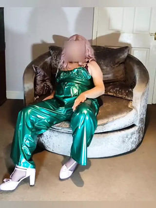 Super sexy crossdresser in hot pink shiny dress