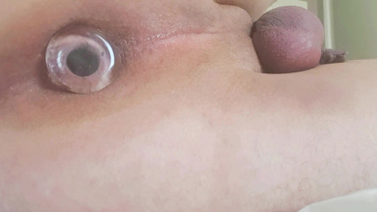 Sissy clitty dripping precum after ass and balls spanking