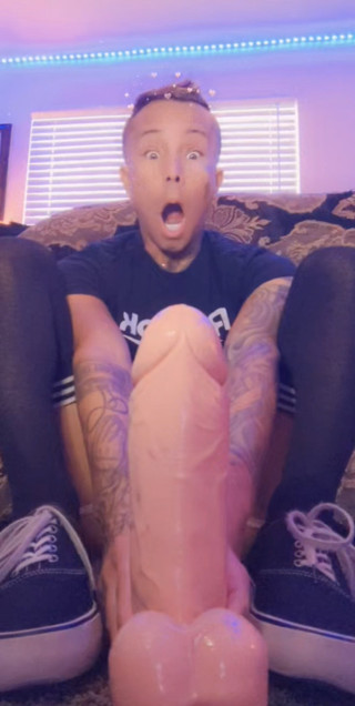Femboy rides huge 12" Dildo &amp; Self-Fucks wet Pussy