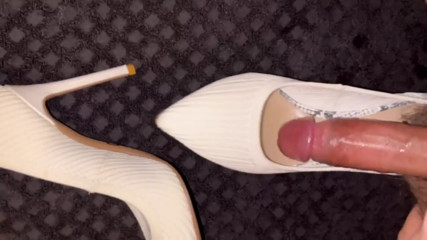 Rubbing Cock on Friend's White High Heels