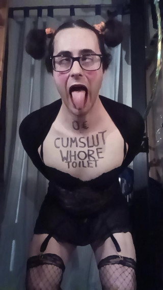 Worthless sissy slut fucks herself anally with dildo