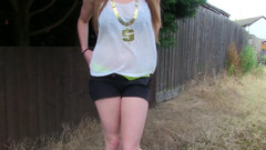 Samantha Bentley is pissing outdoor