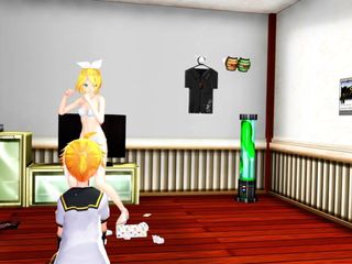 (MMD) Kagamine Rin strips butt-naked for her horny brother!