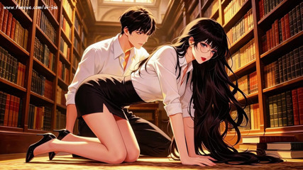 Gap Moe glasses beautiful woman , the private study session in the library.Super temptation.Episode 3. AI-generated