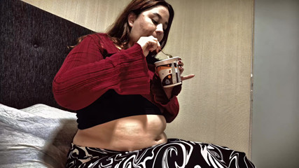 Nicole's Bedtime Snack Stripping, Teasing & Showing off My Big Soft Belly
