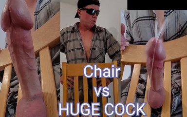 Huge Cumshot From Huge Cock Stuck in Chair