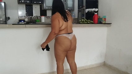 The chubby Latina likes to be an exhibitionist so the neighbor can see her ass