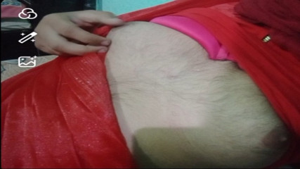 Indian gay Crossdresser in Red Saree showing his boobs on paid nude video call xxx thumbnail