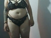 Step mom in black lingerie and big tits get filmed by step son 