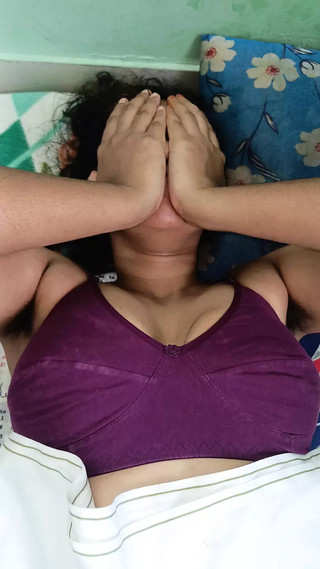 housewife showing front side beautiful structure with bra strap in bed