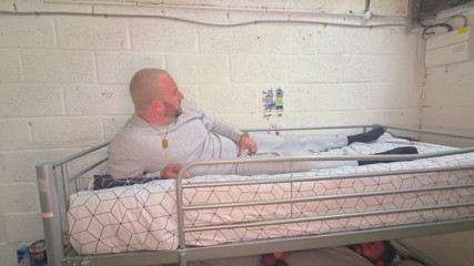 Handcuffed Prison Inmate Serviced Rough Then Stretched Wide Open Against Bunk Rail