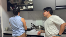 Passionate sex in the kitchen with a beautiful Latin wife with pink pussy!