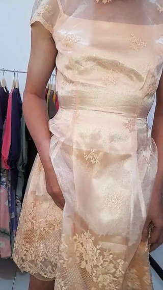 Cute crossdresser masturbating and cum wearing party dress