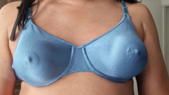 Caressing My Hard and Firm Tits Under My Silky Shiny Blue Nylon Bra, Vintage Bra 90s Lingerie
