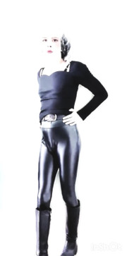 Crossdresser shakes his ass on webcam and dance hot in skin tight Latex Leggings with small cock
