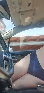 Checking the back seat, while you enjoy seeing my soft bulge