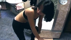 Brunette Slides Glass Dildo Deep in Wet Pussy