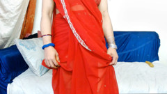 Amrozia Striptease Dance on Hindi Song in Red Saarree