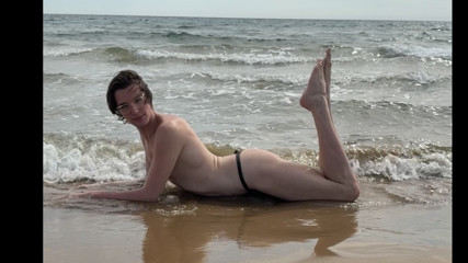 Femboy on holiday naked in the pool and boating
