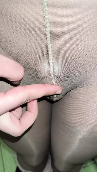 I took sexy nude pantyhose from a friend and admire my juicy cock at a party