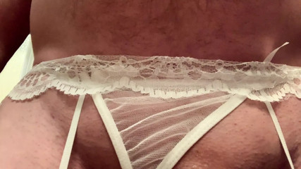 Cumming in teenager &ndash; white garter and stockings