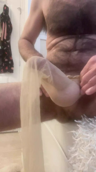 Many Colors of stockings on hard penis and some throbbing