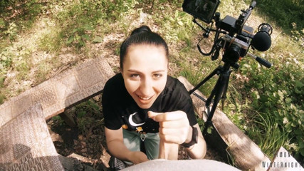 Black Lynn Sucks Me and Swallows My Cum – Outdoor Blowjob Filming Backstage – POV