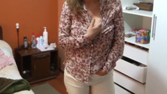 My 58-year-old Latina wife exhibiting her boobs to get them to masturbate in front of her