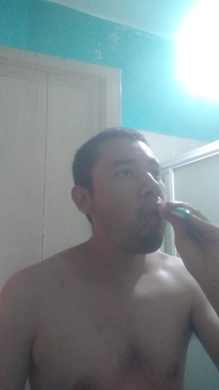 Washing my face with my bare torso