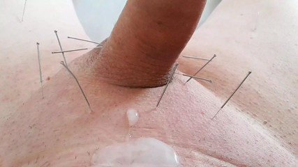 Needles in legs and scrotum etc. and massage penis until cumming