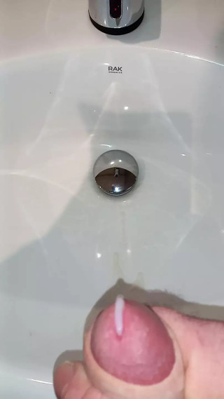 Risky cumshot in women's toilet sink in English hotel