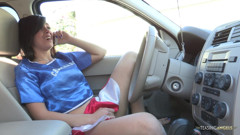 Lucky referee feeds a gorgeous brunette cheerleader his hot cum