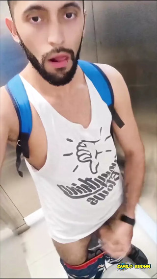Big Dick Latino Risky Jerking off in the Mall's Bathroom Got Caught Multiple Times