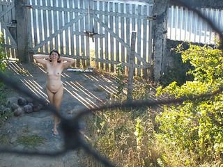 My wife walking totally naked outdoor