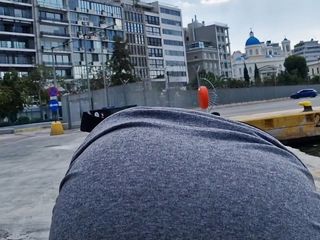 public flashing ass and pussy close up on bench