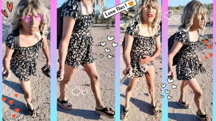 Cute Hot Ladyboy Walks In Public In Mini Dress And Sandals