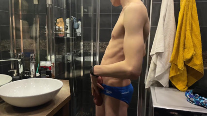 Twink One Squeezes and Jerks His Big Cock Bringing to Orgasm, Twink Cum