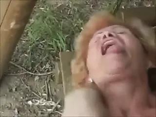 Hairy granny Effie anal outdoor