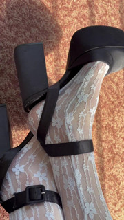 White stockings and high heels on my feet